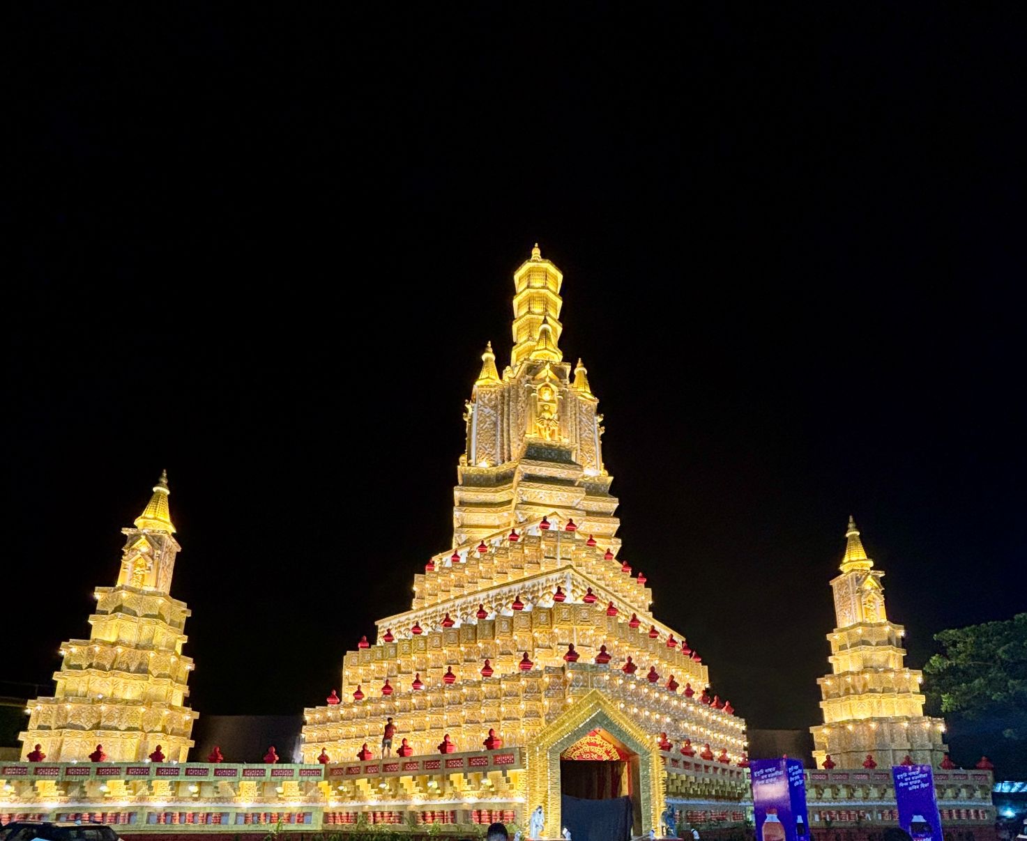 Illuminated Geetanagar Durga Puja pandal during the Golden Jubilee celebration